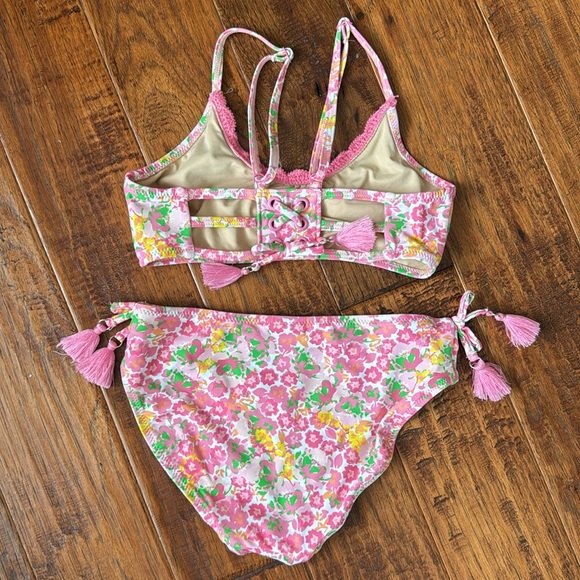 Shade Critters Fresh Floral Pink Crochet Trim Tie Back Bikini, size 8 - Picture 2 of 5